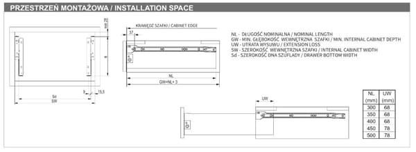Skuffeside SPR2-86, hvid, 450 mm