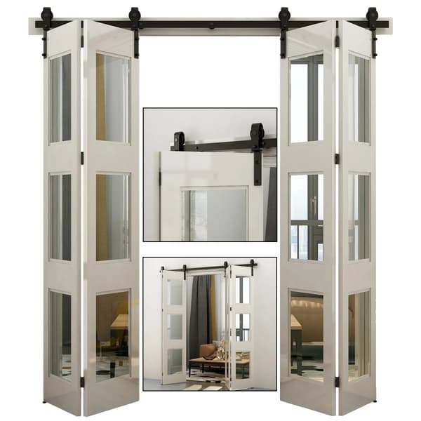 Bi-folding skydedør hardware kit, høj belastningskapacitet, glat betjening,3.3ft-101 cm, For 4 små døre