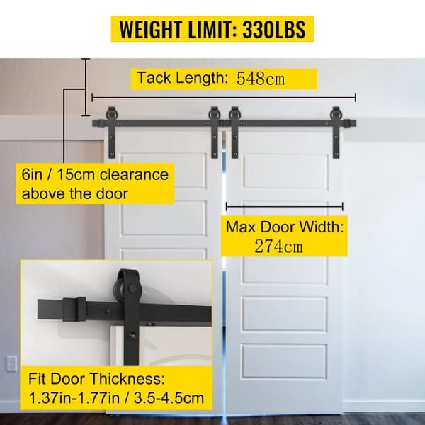 548cm 150kg lastkapacitet klassisk ladugårdsdörr skjutspårsats, kolstålmaterial, smidig och tyst glidning, enkel och snabb montering