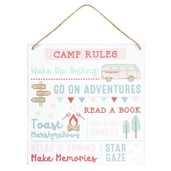 Something Different Camp Rules Door Sign Pink/White/Blue One Size