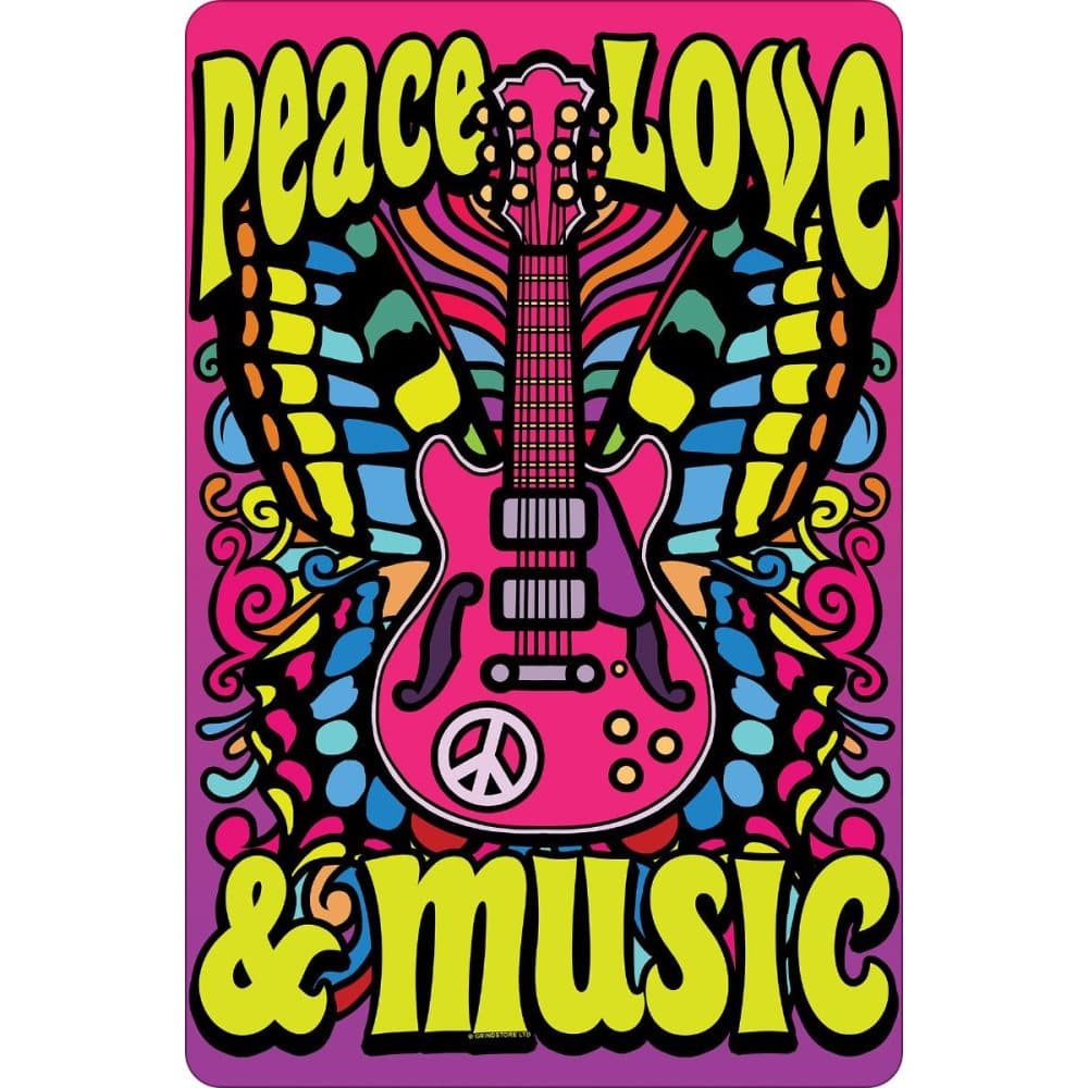 Greet Tin Card Peace Love Music dörrskylt