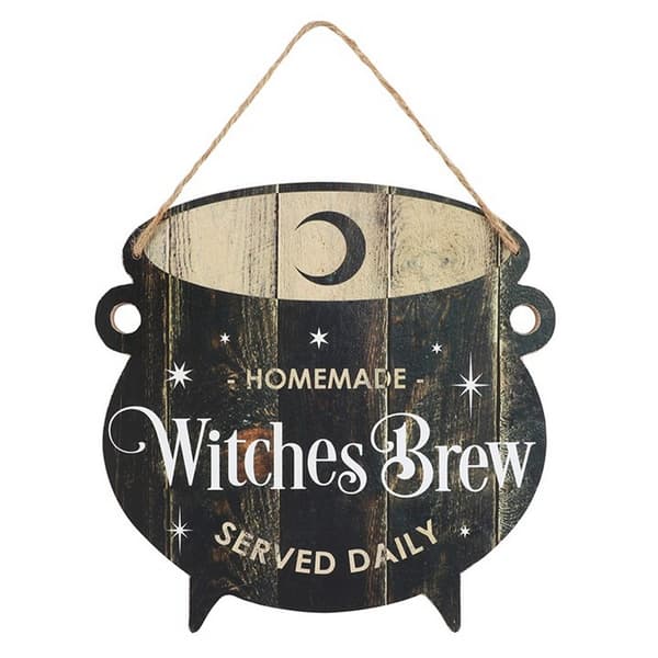 Something Different Witches Brew Cauldron Halloween Door Sign Black/White/Brown One Size