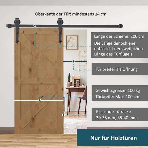 Skydedørs Hardware Kit, 200x4x0.6 cm, Brun