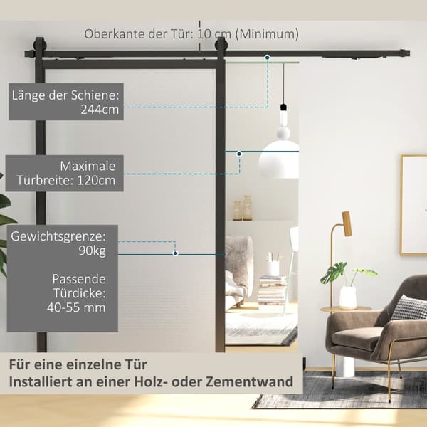 Skydedør Hardware Sæt, B81-039V02BK, 244x0.5x4 cm, Sort
