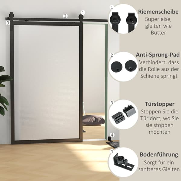 Skydedør Hardware Sæt, B81-039V02BK, 244x0.5x4 cm, Sort