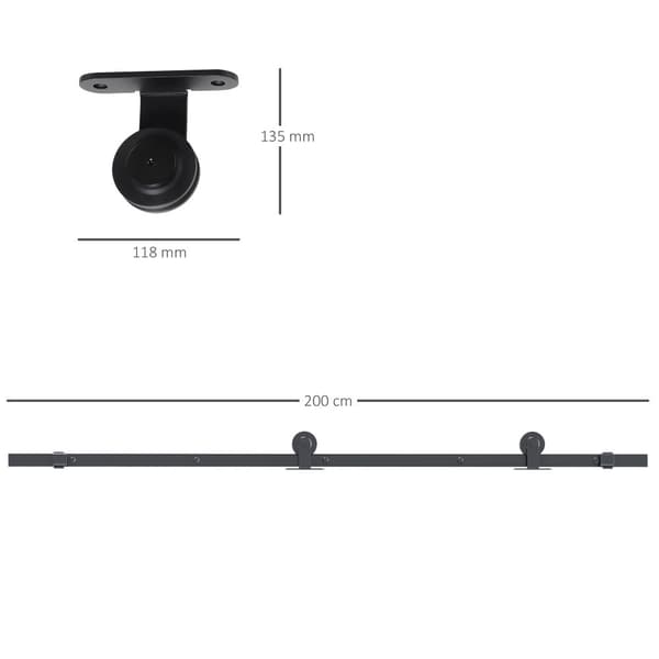 Skydedør Hardware Kit, 200x40x0.6 cm, Sort