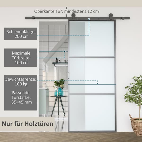 Skydedør Hardware Kit, 200x40x0.6 cm, Sort