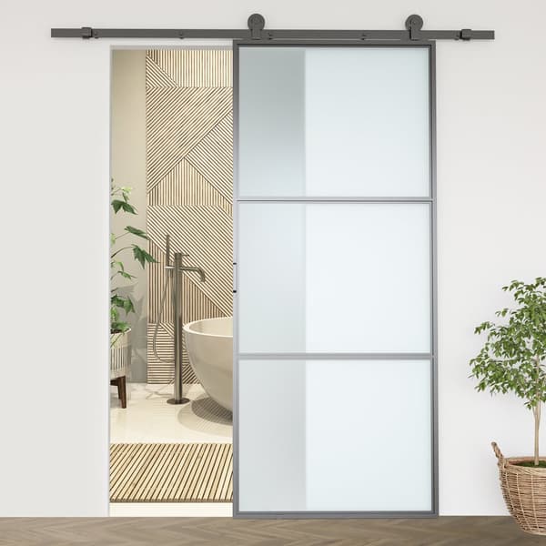 Skydedør Hardware Kit, 200x40x0.6 cm, Sort