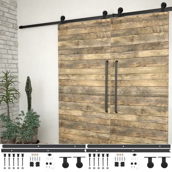 The Living Store Skjutdörrsbeslag 2 st 183 cm stål svart -  Dörrkarmar