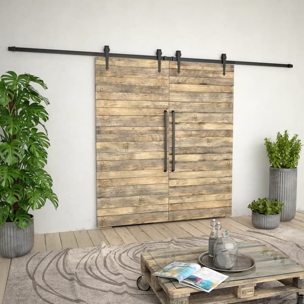 The Living Store Skjutdörrsbeslag 2x183 cm stål svart -  Dörrkarmar