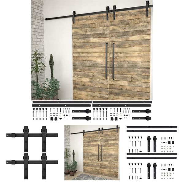 The Living Store skinnesæt til skydedøre 2 stk. 183 cm stål sort -  Dørkarme
