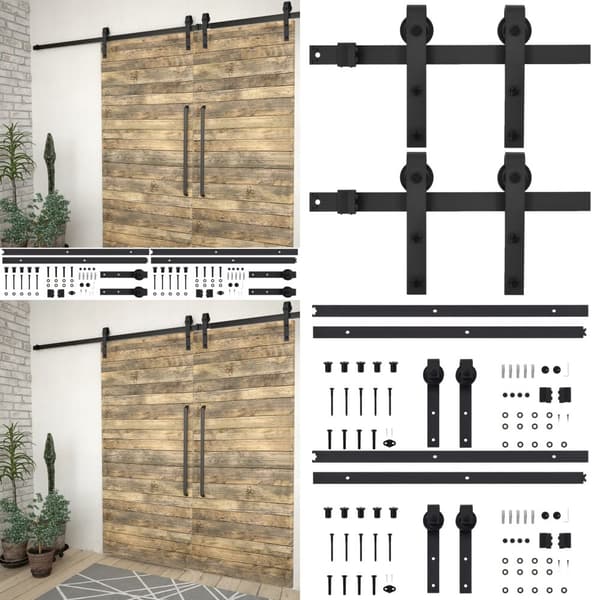 Skinnesæt til skydedøre 2 stk. 183 cm stål sort - Hardwarekit Til Skydedør - Hardwaresæt Til Skydedøre - Home & Living