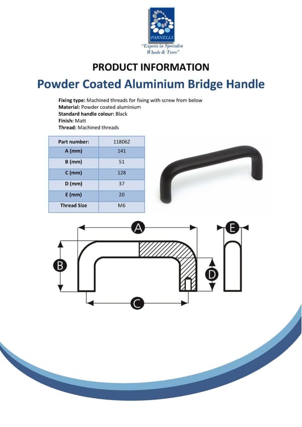 Bridgehåndtag i aluminium - 128 mm hulafstand - M6-gevind