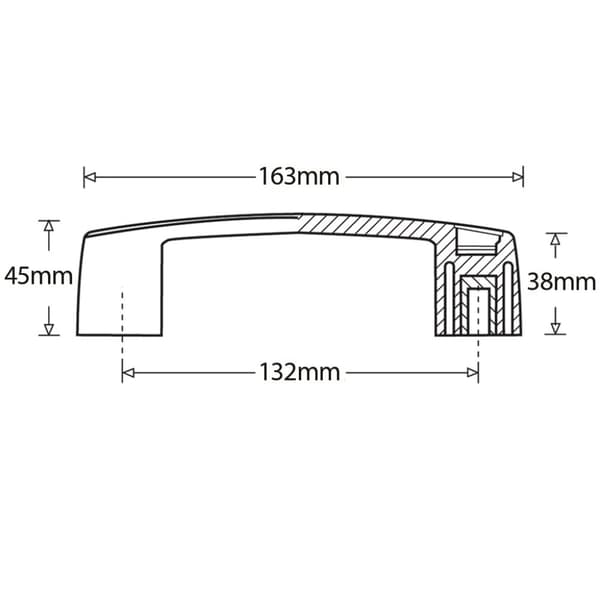 Brohåndtag i nylon - 132 mm hulafstand - M8 messinggevind