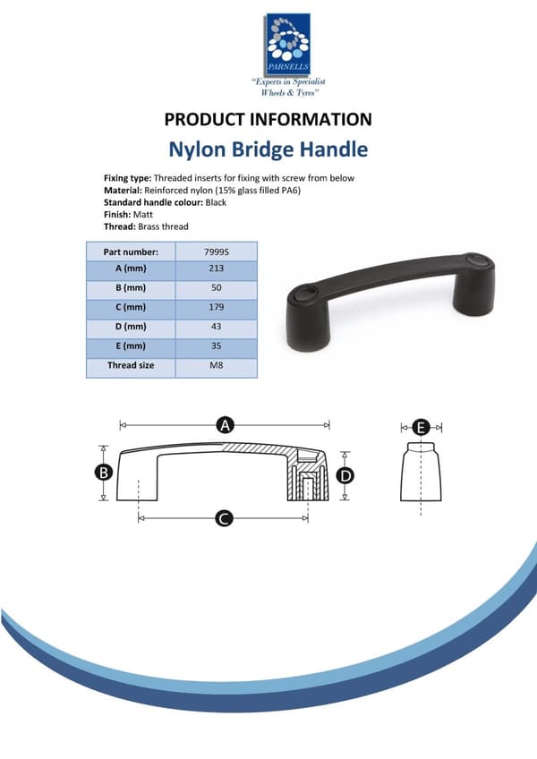 Brohåndtag i nylon - 179 mm hulafstand - M8 messinggevind