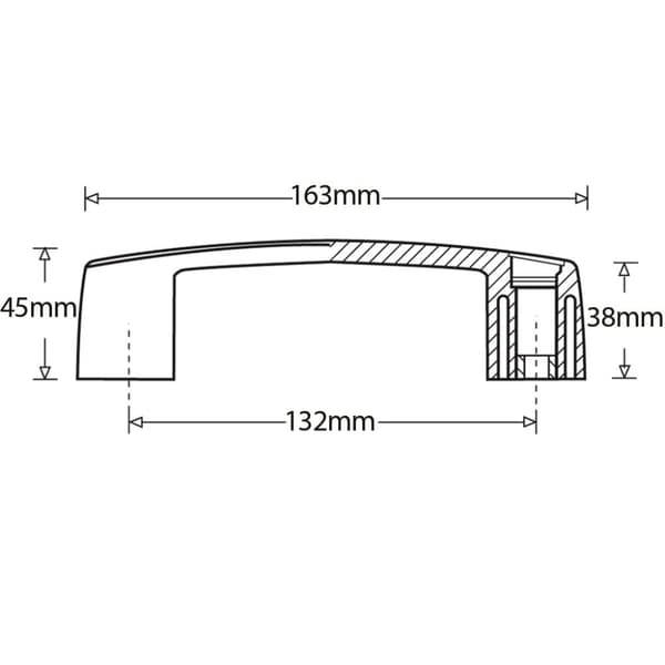 Brohåndtag i nylon - 132 mm hulafstand, bolt fra oven