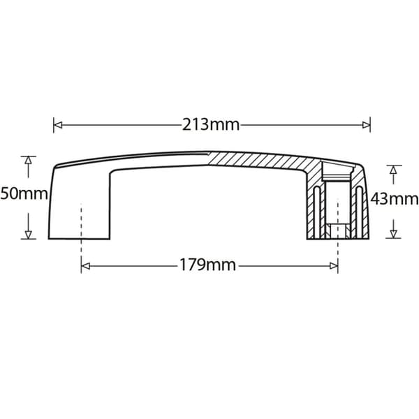 Brohandtag i nylon - 179 mm hålcentrum, skruvar ovanifrån