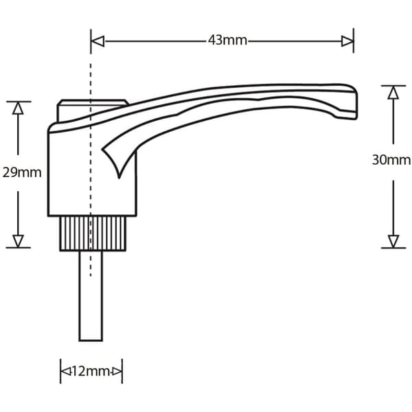 Spændehåndtag M6x30 han-nylon (zinkgevind)