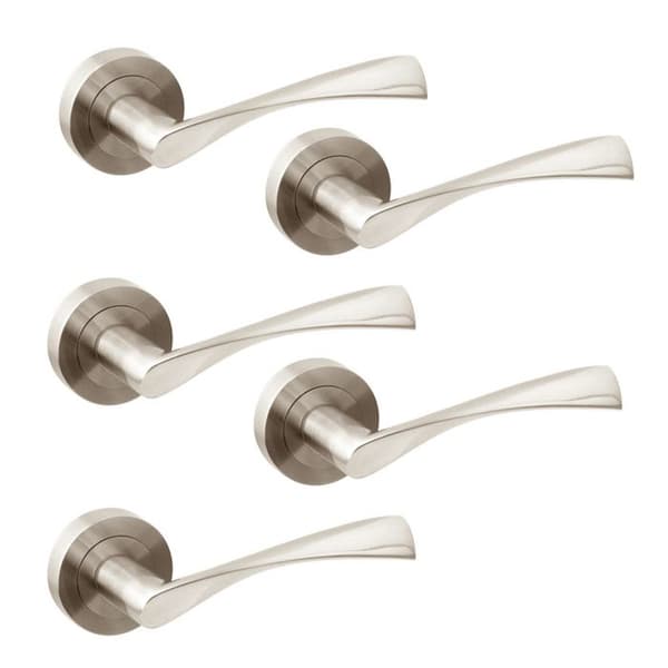 Emuca Set med 5 vridhandtag för innerdörrar, med rosett D.50mm, aluminium, satängnickel