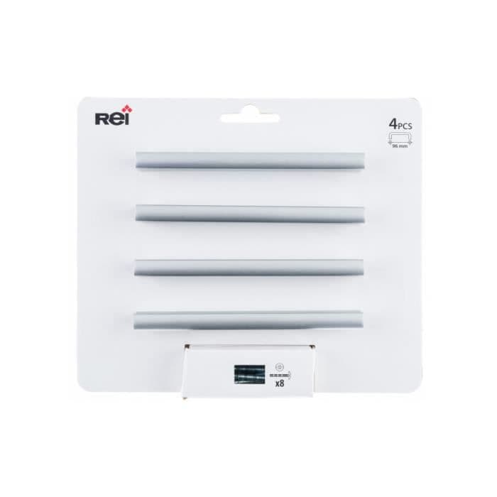 Set med 4 möbelhandtag 96 mm mittavstånd anodiserad aluminium