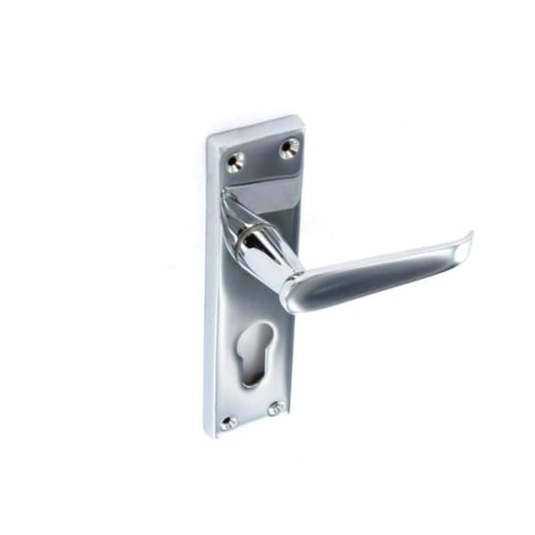 Securit Chrome Euro Lock Handle (Pack of 2) Silver 150mm x 48mm