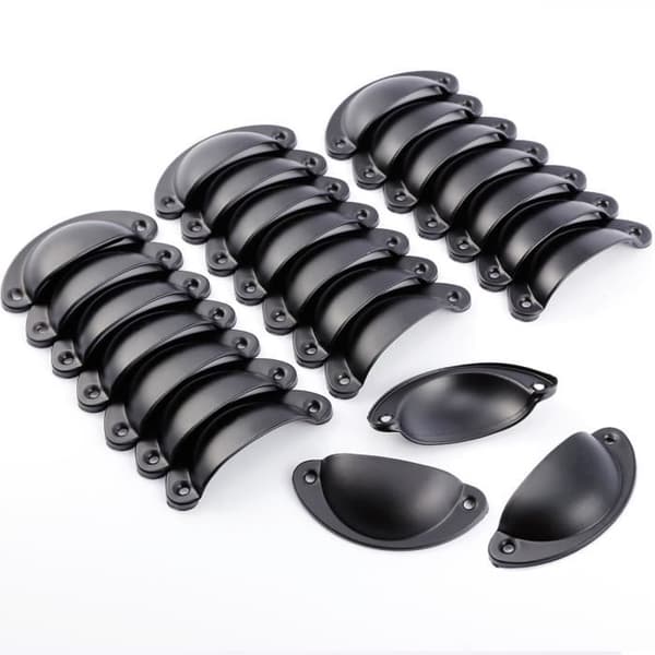 Set med 24 skåphandtag - 82 mm - Retro skal - Svart
