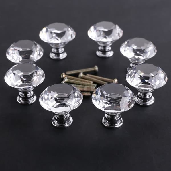 8st Handtag Knopp 40mm Klart Kristallglas för Möbel Skåp Skåp Kommod