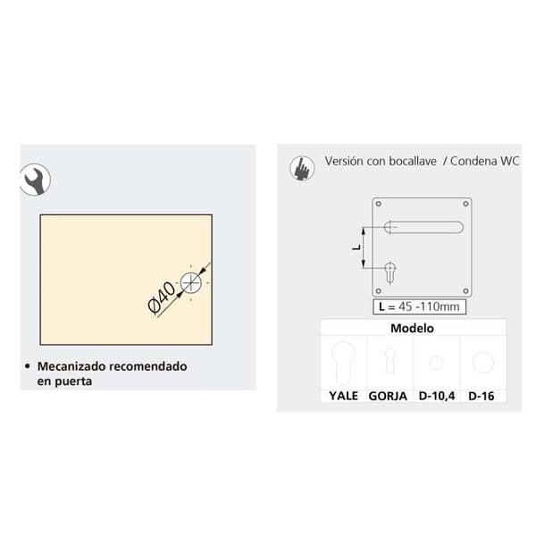 Emuca Dörrhandtagsset med plåt 17x17 cm för innerdörrar, L-form, Rostfritt stål, Satinnickel