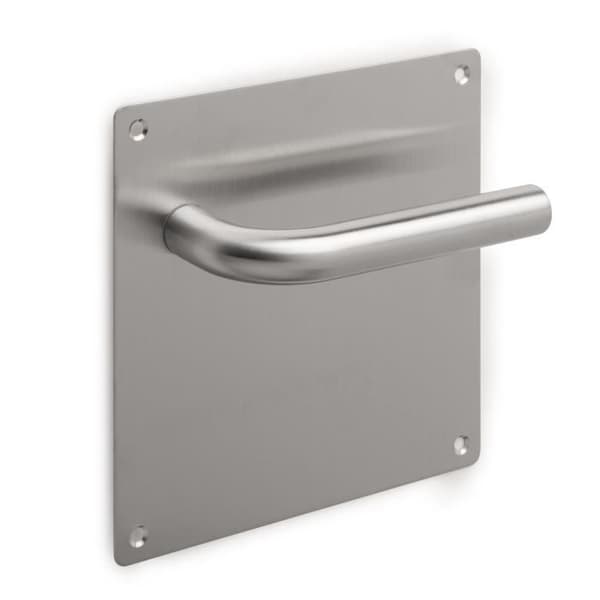 Emuca Dörrhandtagsset med plåt 17x17 cm för innerdörrar, L-form, Rostfritt stål, Satinnickel