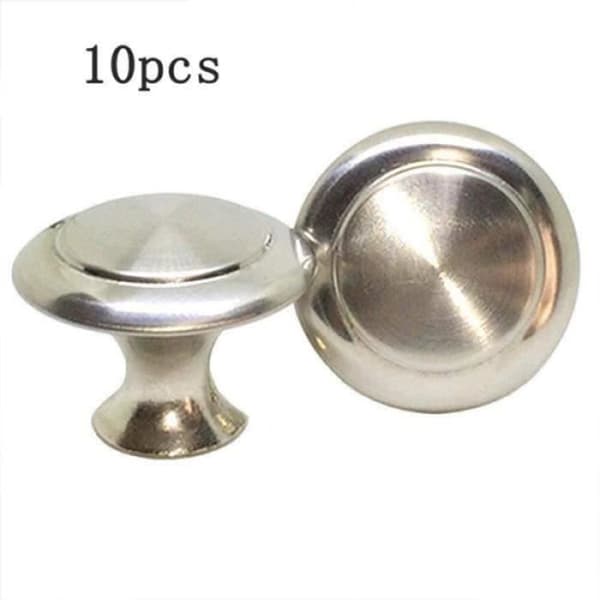 10x metall lådknopp Köksskåp Dörrknoppar i satin rostfritt stål utseende Runt silver möbelhandtag