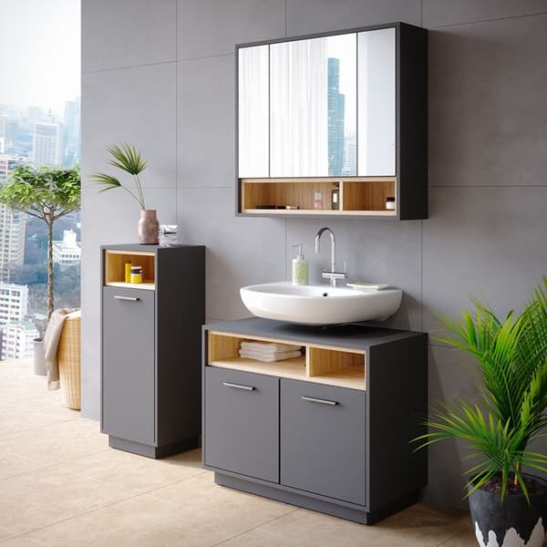 Badrumsmöbelset Beatrice, 3 delar, Anthracite, Sonoma, Vicco