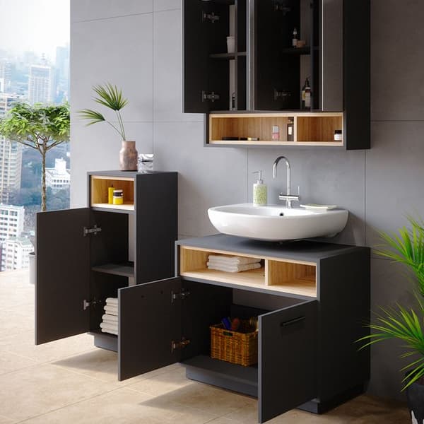 Badrumsmöbelset Beatrice, 3 delar, Anthracite, Sonoma, Vicco