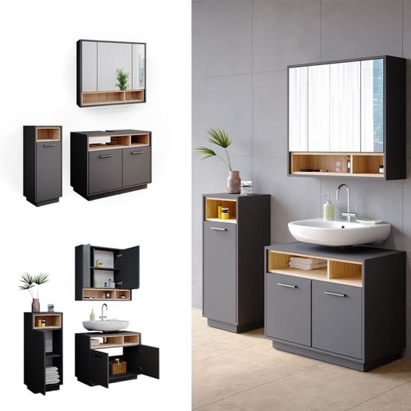 Badrumsmöbelset Beatrice, 3 delar, Anthracite, Sonoma, Vicco