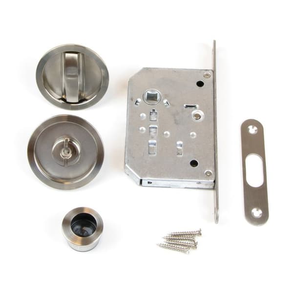 Emuca Spärrsats med rund bult för skjutdörr, stål, satin nickel
