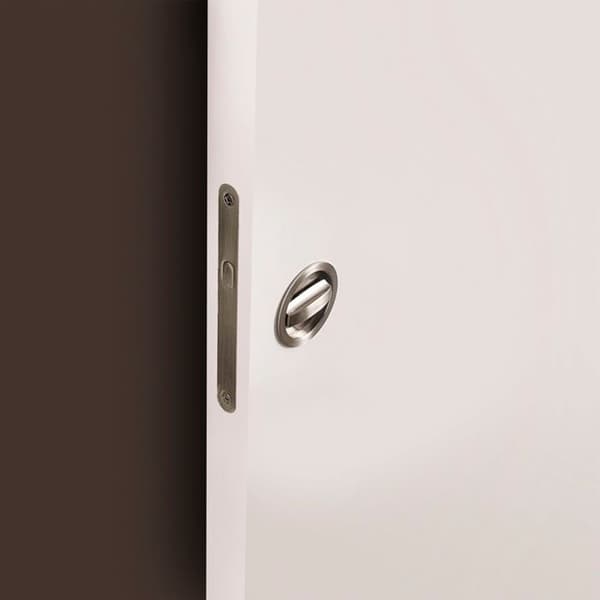 Emuca Spärrsats med rund bult för skjutdörr, stål, satin nickel