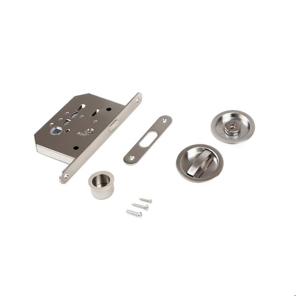 Emuca Spärrsats med rund bult för skjutdörr, stål, satin nickel