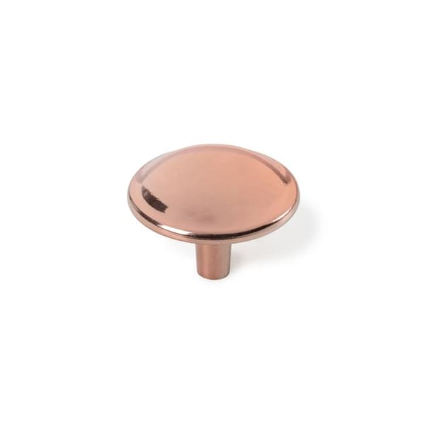 Blisterförpackning med 2 runda zamak möbelknoppar med matt roséguld finish mod.774 ø35mm rei.