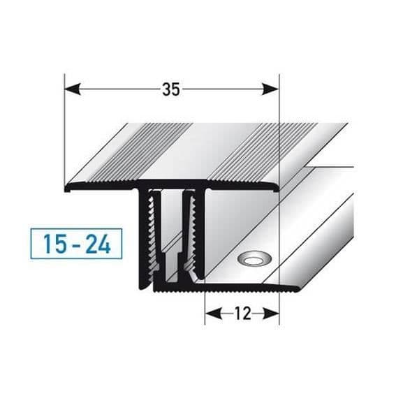Laminat-parkett clip-on tröskel bar | höjd 15-24 mm | Anodiserad aluminium | Färg:silver | Längd:900 mm | Bredd: 35 mm