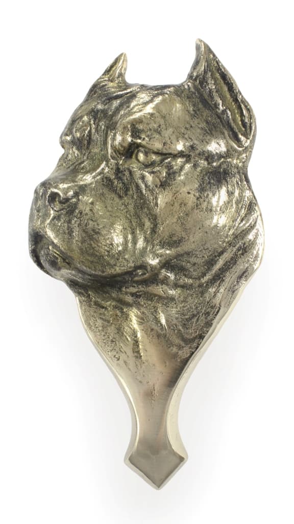 Amerikkalainen staffordshiren terrieri, Amstaff, Amstaf - koiran pään muotoinen ovikolputti, messinkikolkutin, retro-ovikoristelu Art-Dogilta