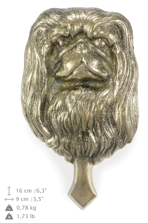Pekingeser - dørhammer i form af et hundehoved, dørhammer i messing, retro dørdekoration af Art-Dog