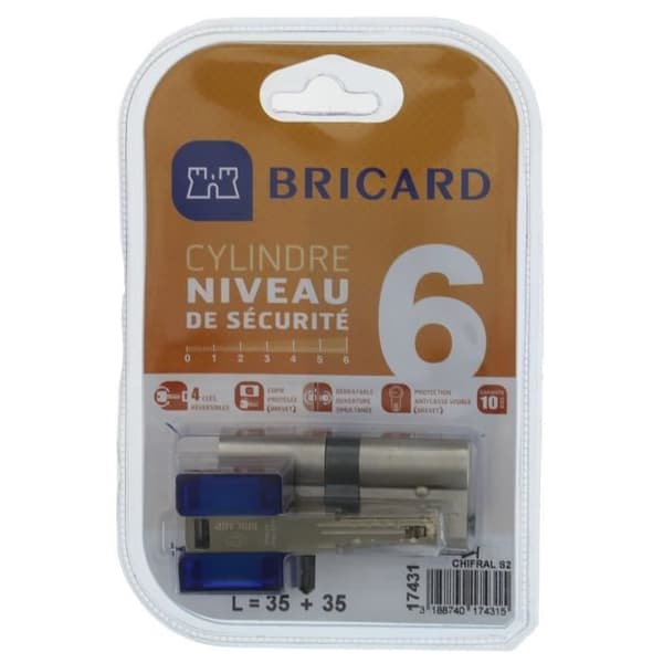 BRICARD CHIFRAL S2 17431 Cylinder 35+35 mm dubbel ingång förnicklad säkerhetsnivå 6