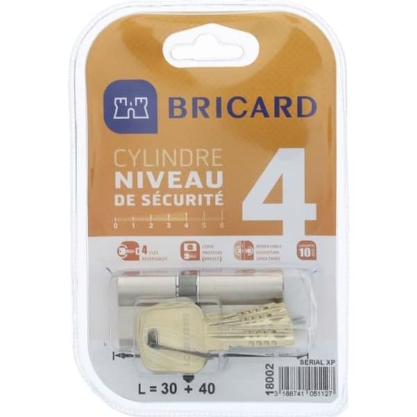 BRICARD SERIAL XP 18002 Cylinder 30+40 mm förnicklad dubbelingång säkerhetsnivå 4