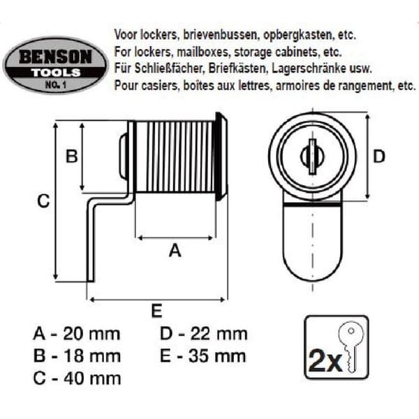 Lukko Postilaatikkoon/Sylinterilukko/Lukkosylinteri - 18x20 mm