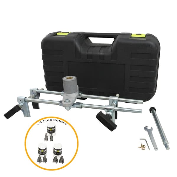 T-Mech Mortice Jig Dörrlåsmontering Set Trämejselborr Mortiseringskit / 6 karbidträskärare, 19 mm, 22 mm, 25 mm