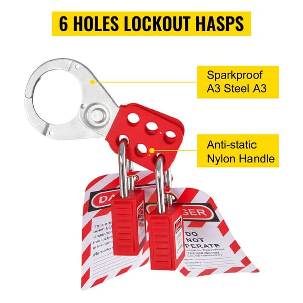 58st lockout tagout kit, flera låsningar, höghållfasta lås, 6 hål hasp, perfekt för flera uppgifter