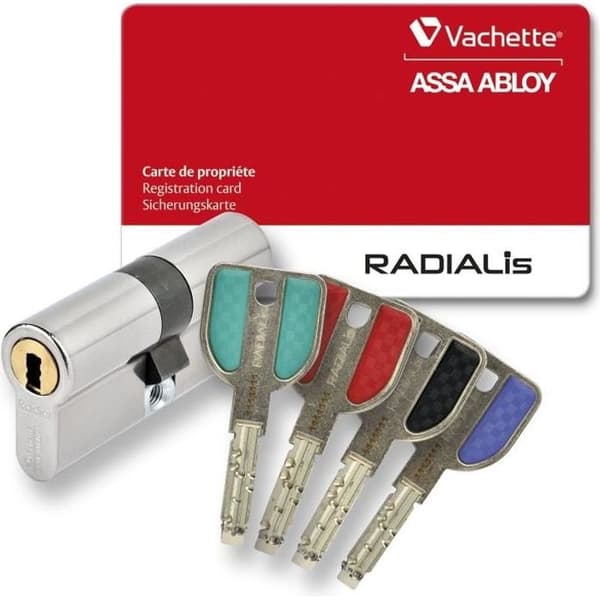 Vachette RADIALis urkopplingsbar låscylinder 42,5x42,5 mm för entrédörr, mycket hög säkerhet, 4 nycklar som inte går att kopiera