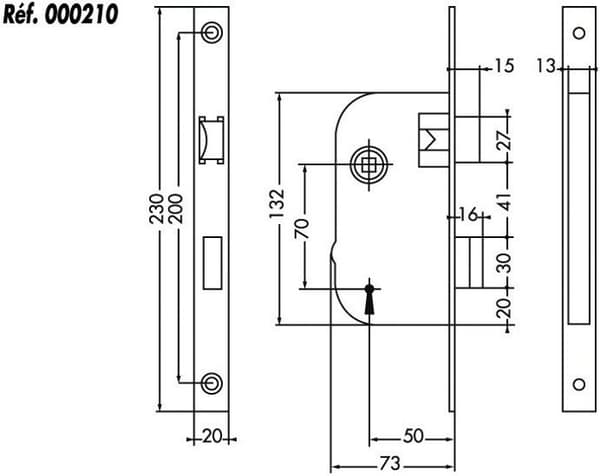 Instickslås 4G rak axel 50 mm fyrkantsföljare svart finish rund ände - JPM - 000210-02-1X