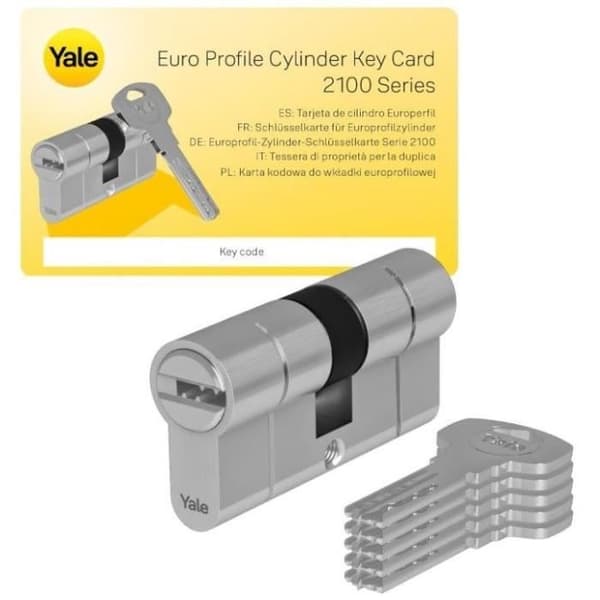 Låscylinder - YALE - YC2100 - Urkopplingsbar - 30x30 mm - 10 stift - 5 vändbara nycklar - Nickelpläterad
