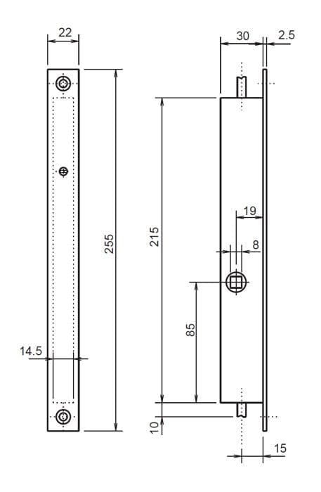 2-punkts infällt lås med bröstspak 32/30, 15 mm axel - METALUX - F132300000