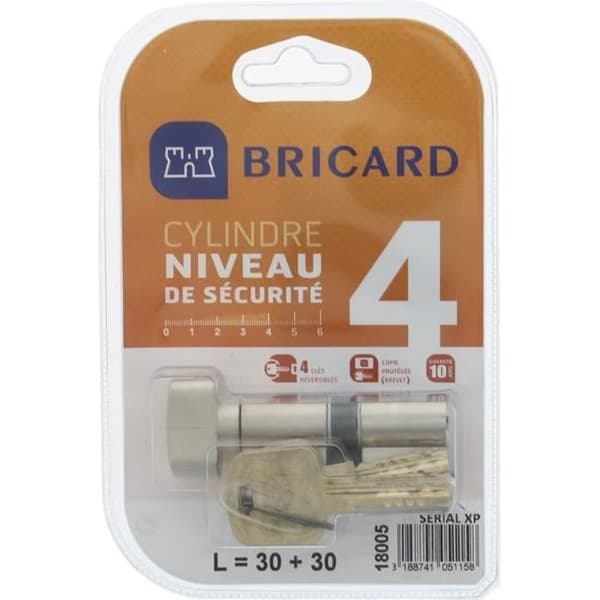 BRICARD SERIAL XP 18004 30+30 mm cylinder med nickelpläterad knapp säkerhetsnivå 4